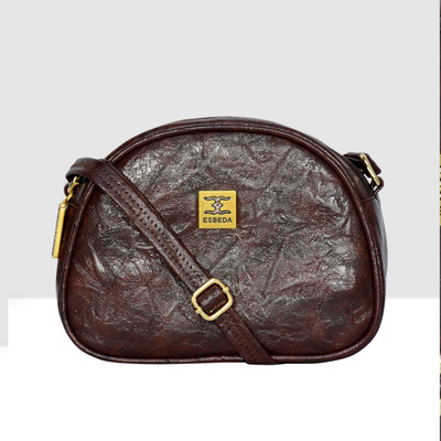 ESBEDA Brown Sling Bag D Shape Solid Small Sling Bag