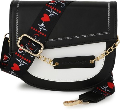 SPICE ART Black Sling Bag Black PU Sling Bag, a latest Fashion Saddle Crossbody Bag for trendy Girls