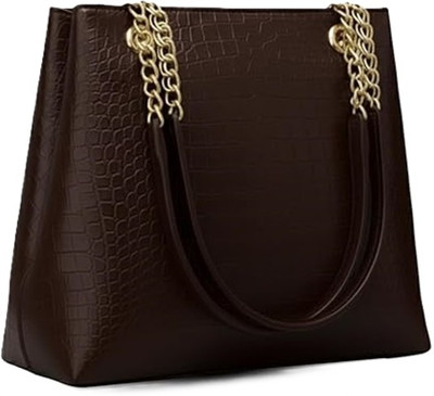 Classic Smuggler Brown Shoulder Bag Golden Chain Croc Pattern Handbag