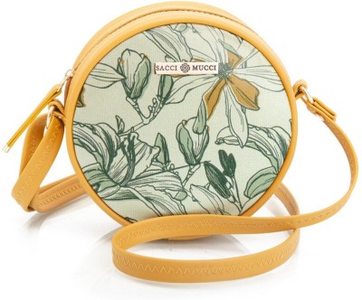 Sacci Mucci Yellow Sling Bag Round Sling Bag, Printed Sling Bag, Women Sling Bag -Magnolia