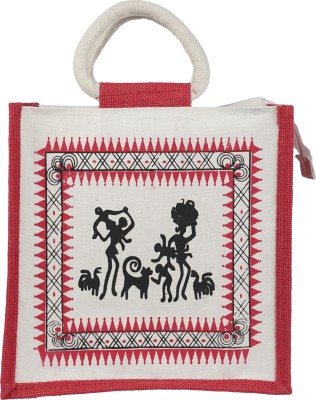 MANDAL COLLECTIONS Red Hand-held Bag Unisex Canvas Shopping bag Lunch bag Jute Bag with Zipper Multipurpose Bag