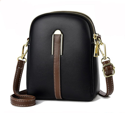 Inovera Black Sling Bag Faux Leather Girl's CrossBody Bags - Small Mobile Purse with Adjustable Strap