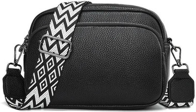 accomade Black Sling Bag Small Crossbody Bag with Wide Guitar Strap with back & front Zipper Pocket