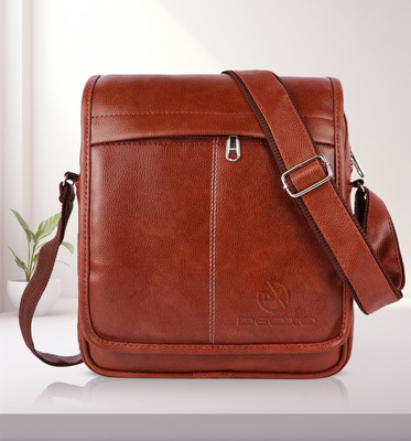 DEOXO Tan Sling Bag Men Shoulder Bag Sling Bag for Men |Anti-theft Crossbody Bag USB PU Shoulder Bag