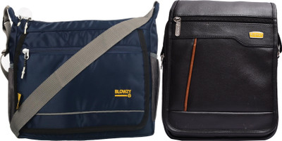 Blowzy Black, Blue Sling Bag Artificial Leather Cross-Body Large Sling Bag for Men/Boys(Pack of 2)
