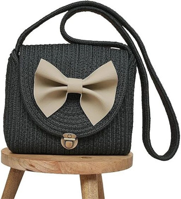 Ariya Grey Sling Bag Dark Grey Leather Bow Sling – Compact & Durable | Made from PP Cotton