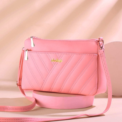 LIKE STYLE Pink Sling Bag Abstract Quilted Sling Bag with Detachable Strap