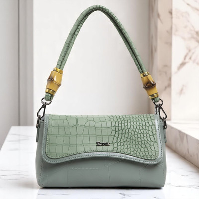 Exotic Green Sling Bag Premium PU Leather with Intricate Embossed Pattern