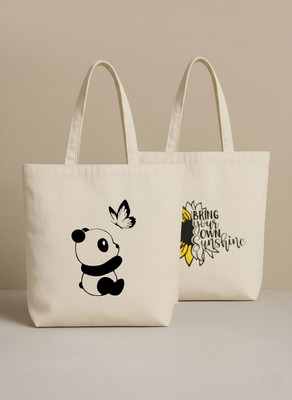 Kyraa White Tote Cotton Canvas Bags for Women | Durable Reusable Tote Shopping(Pack of 2)