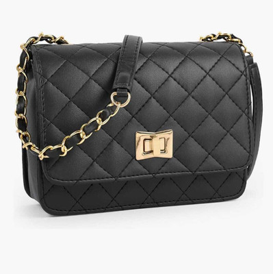 CHRADA Black Sling Bag Quilted Chain Shoulder Bag