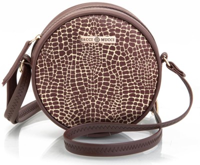 Sacci Mucci Brown Sling Bag Round Sling Bag, Printed Sling Bag For Girls, Women Sling Bag-Alligator