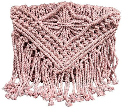 Maresse Pink Sling Bag Handmade Macrame Crossbody Bag for Women | Boho Sling with Fringe Design