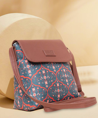 ZOUK Blue Sling Bag Seesh Mahal Jaali Motif Flap Sling Bag