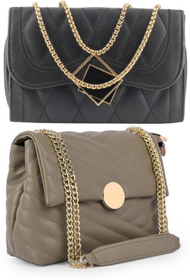 Bag ward Black, Khaki Sling Bag Stylish Fancy Unique Design Sling Bag For Women's/Girls(Pack of 2)