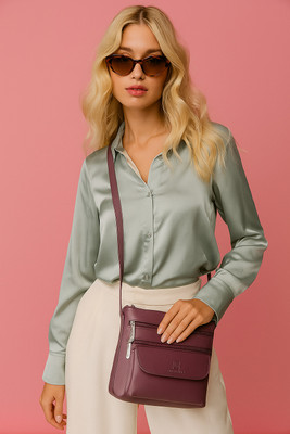 Leather Land Purple Sling Bag Crazy zipper in PURPLE