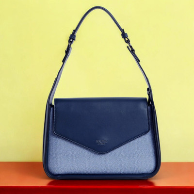 Exotic Premium Blue Shoulder Bag Unique Design Textured Flap Closure Bag