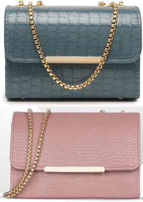 Bag ward Blue, Pink Sling Bag Stylish Fancy Unique Design Sling Bag For Women's/Girls(Pack of 2)