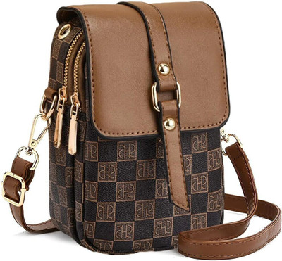 gustave Brown Sling Bag Stylish Women PU Leather Sling Bag Crossbody Mobile Wallet Shoulder Bag Gift