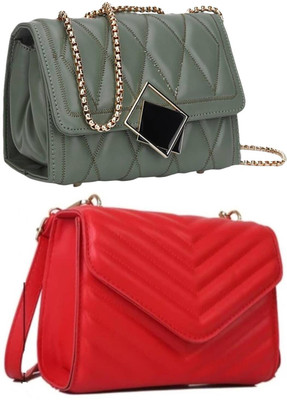 Bag ward Green, Red Sling Bag Stylish Fancy Unique Design Sling Bag For Women's/Girls(Pack of 2)