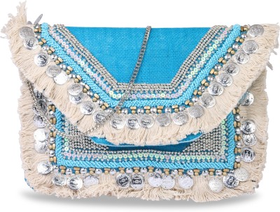 INCROYABLE CRAFT Blue Sling Bag Crystal Beaded Clutch Purse Prom & Wedding Party Handbags for Women