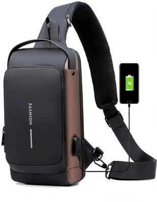 quickpickhubs Black Sling Bag Fashion Anti-Theft USB Charging Sling Bag