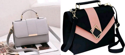 A2Z CREATIONS Grey, Black Sling Bag Black Sling Bag(Pack of 2)