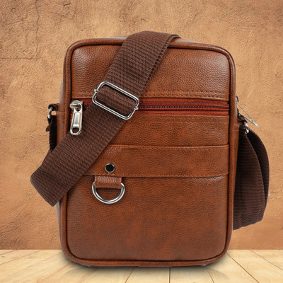 bellira Tan Sling Bag Stylish Small Midddle Strip PU Leather Sling Cross Body Travel Bag