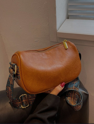 HaveGlam Tan Sling Bag Trendy korean sling bag for women with long and adjustable floral print strap.