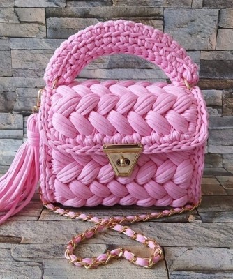 JNT Pink Hand-held Bag Handmade Cotton yarn Sling Hand Bag Classic Fashionable Women Sling bags