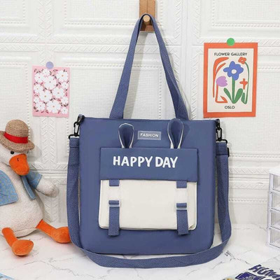 kidsmuch Blue Tote Happy Day Fashion Crossbody Tote Bag Canvas Shoulder Bag