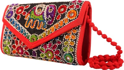 Craft Trade Black Sling Bag Cotton Handmade Embroidered Design Rajasthani Black Clutch Bag For Women And Girl