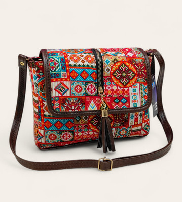 MAYLISS Red Sling Bag Cotton Fabric sling/Full handwork sling/Partywear Sling/Long sling/Wedding Sling