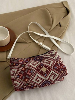 TCRAZY Maroon Sling Bag Multicolour Jute Sling Bag With Detachable Strap