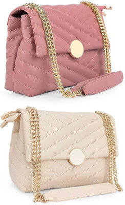 Bag ward Pink, Beige Sling Bag Stylish Fancy Unique Design Sling Bag For Women's/Girls(Pack of 2)