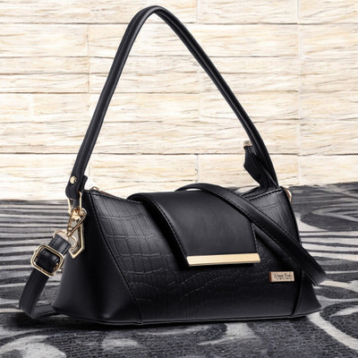 Women Marks Black Sling Bag Textured Design adjustable shoulder strap