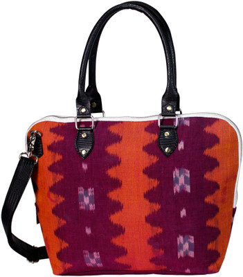 www.dhokrahandicrafts.com Multicolor Shoulder Bag Handmade Scarlet & Orange Sambalpuri Print Purse from Odisha for Women