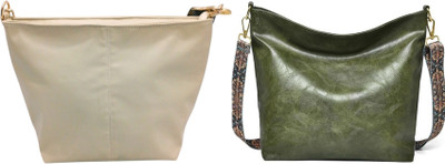 Dakota Green, Beige Sling Bag STYLISH PU LEATHER BAGS ALONG WITH SLING FOR WOMENS(Pack of 2)
