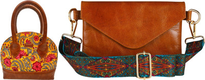 Dakota Yellow, Brown Sling Bag STYLISH Bohemian Handbag for Girls & Womens(Pack of 2)