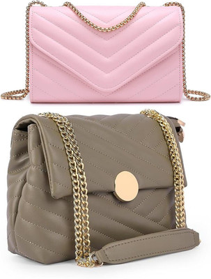 Bag ward Pink, Khaki Sling Bag Stylish Fancy Unique Design Sling Bag For Women's/Girls(Pack of 2)