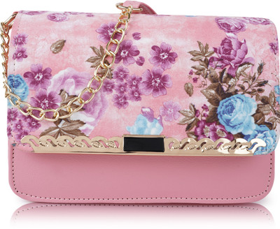 SPOTIC Pink Sling Bag Classy Look Unique Design Printed Crossbody Gold Chain Strap Slingbag For Women