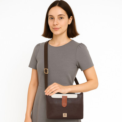 ESBEDA Brown Sling Bag Megan Colorblock Top Zip Sling Bag