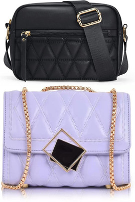 Bag ward Black, Purple Sling Bag Stylish Fancy Unique Design Sling Bag For Women's/Girls(Pack of 2)