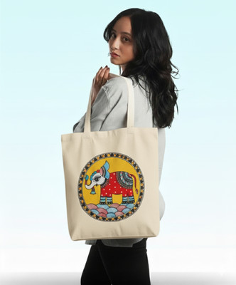 tinger White Messenger Bag Madhubani print, Rangoli print Canvas Tote Bag,(Pack of 2)