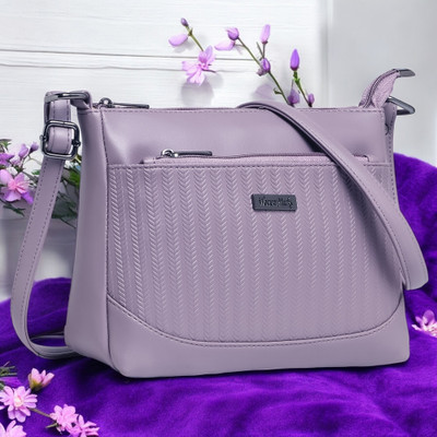 Women Marks Purple Sling Bag Leaf Embossed Pattern