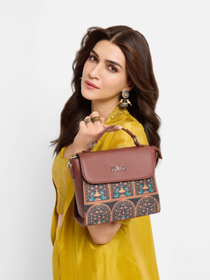 ZOUK Brown Sling Bag Royal Indian Peacock Motif Statement Sling Bag