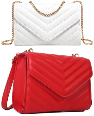 KRIFTY White, Red Sling Bag Stylish Fancy Unique Design Sling Bag For Women's/Girls(Pack of 2)