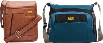 Blowzy Tan, Blue, Black Sling Bag Artificial Leather Cross-Body Large Sling Bag for Men/Boys(Pack of 2)
