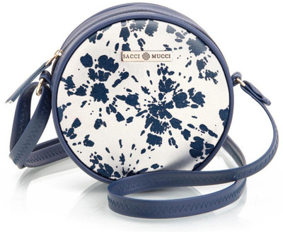 house of common Blue Shoulder Bag Round Sling Bag, Printed Sling Bag, Women Sling Bag, Crossbody Bag-Shibori Style
