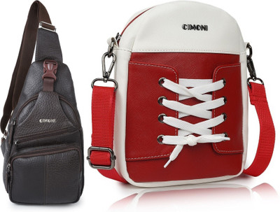 CIMONI Brown, Red Shoulder Bag Classic Sling Bag Crossbody Shoulder Trendy Waterproof Short Trip Chest Bag(Pack of 2)