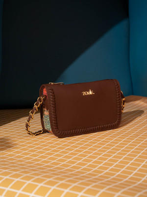ZOUK Brown Sling Bag Aalya Baguette - Kutch Gamthi
